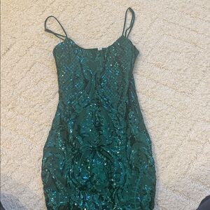 Green Sequin  lucy in the sky Dress with Spaghetti Straps